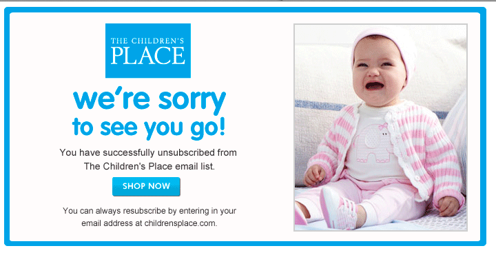 Unsubscribe screenshot. (from The Children's Place)